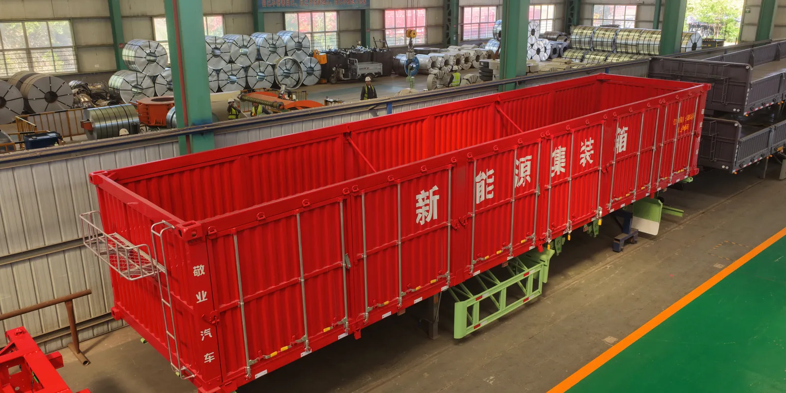 Container body under final fit-out in the assembly hall