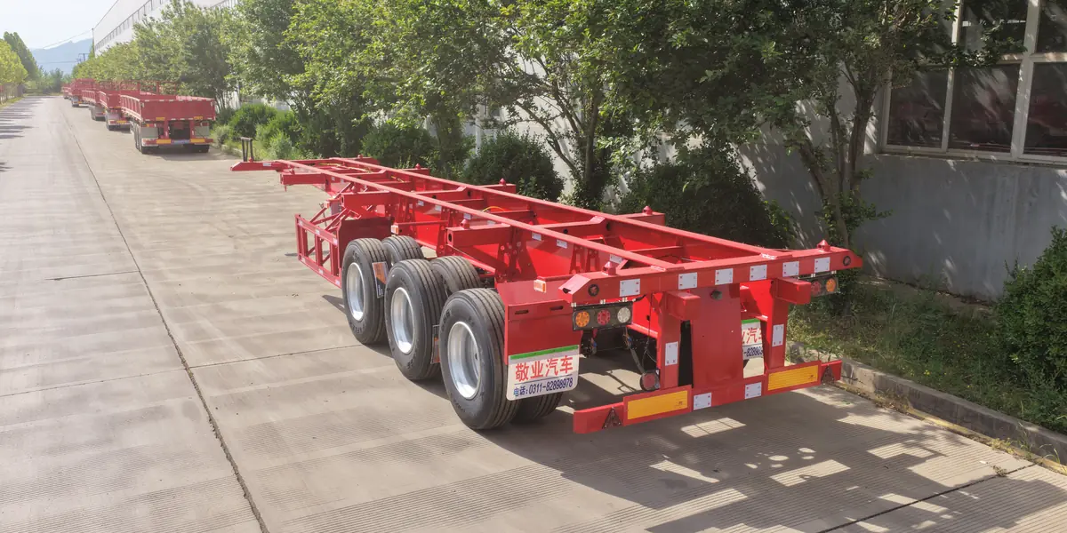 Row of container chassis before delivery