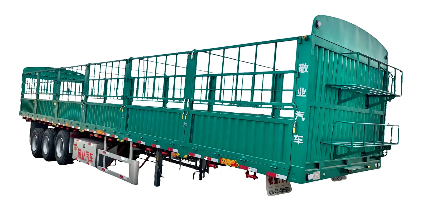 Fence semi trailer with six-panel drop sides and lattice top rows