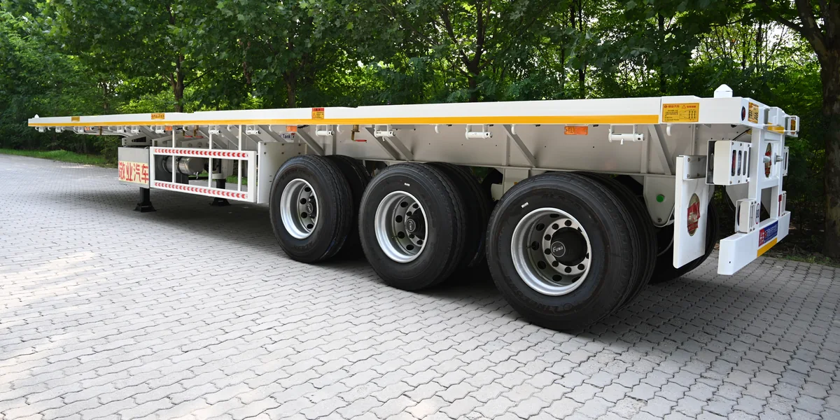40 ft flatbed semi trailer, right-hand three-quarter view of the deck and running gear