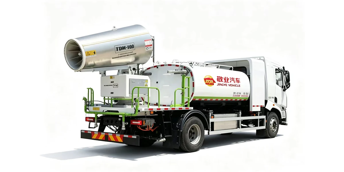 Dust suppression truck with the TDM-100 mist cannon raised